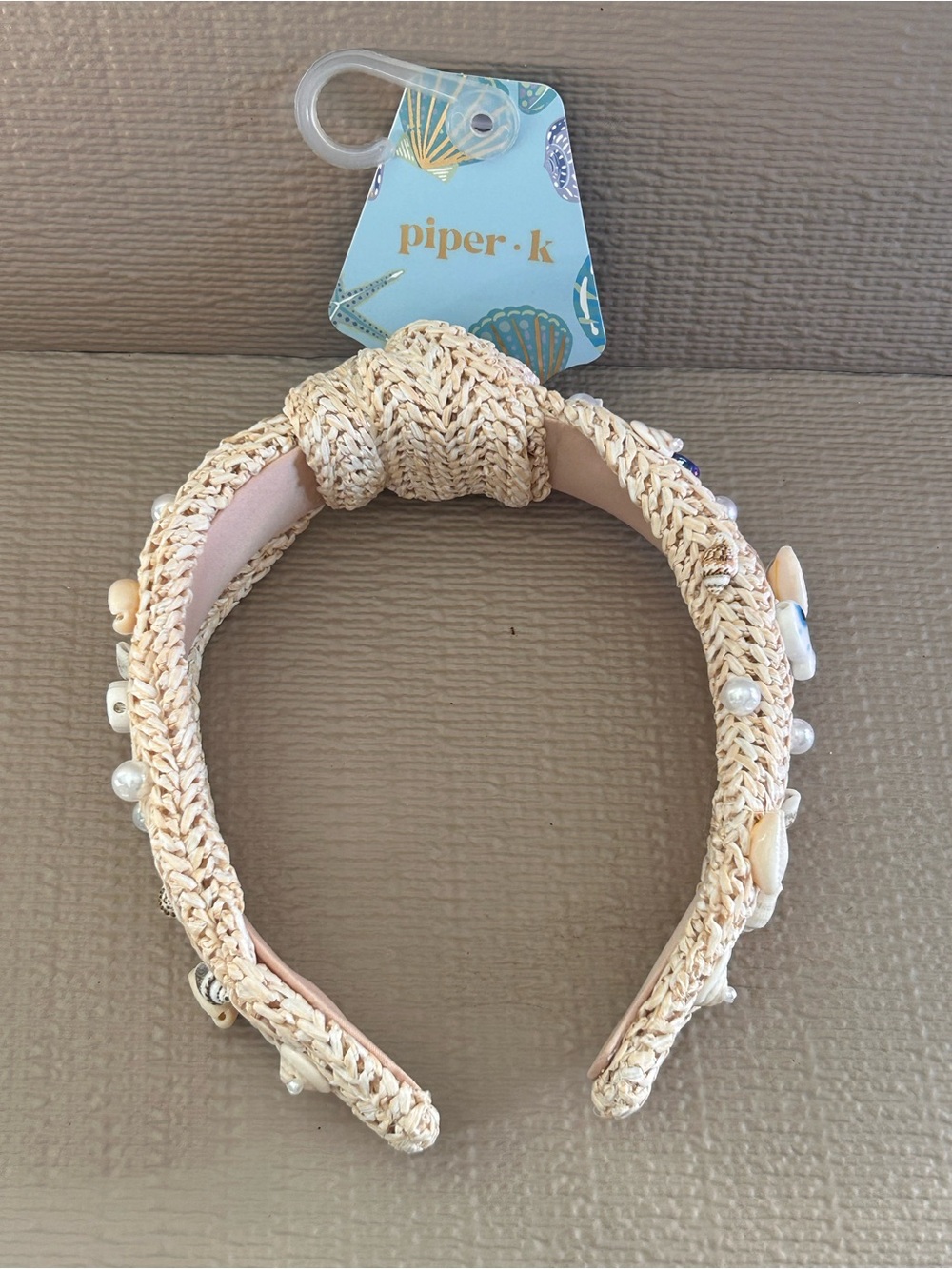 Piper Knotted Beige Shell & Pearl Woven Headband for Kids